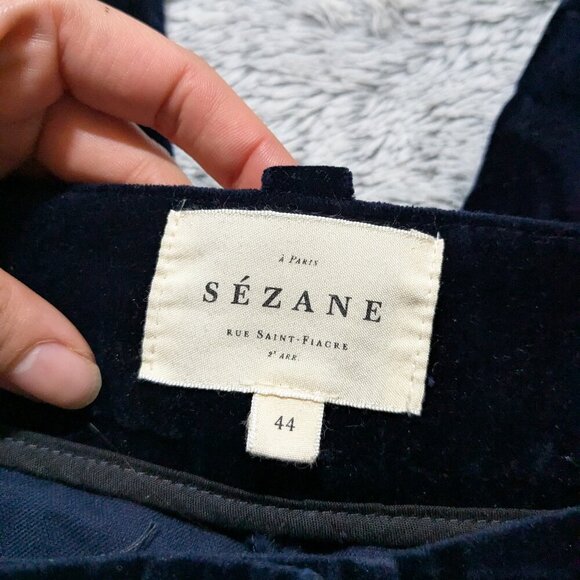 Sezane Velvet Pants Florentino Trousers Wide Leg Navy Size 12 XXL 44 - Picture 5 of 12